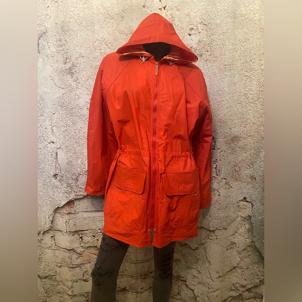 totes Hooded Orange Packable Trench Coat